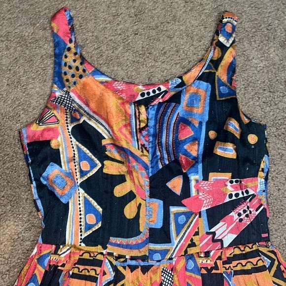 Gorman Vintage VTG Novelty Silk Fiesta Bird Fish Boho Geometric Tank Midi Dress - Picture 6 of 9